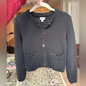 J. Crew Black Braided-Trim Button Cardigan